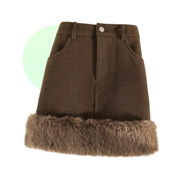 Short and Elegant Women's Winter Skirt with Fur Collar